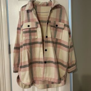 Amazon Pink and Cream Plaid Teddy Jacket